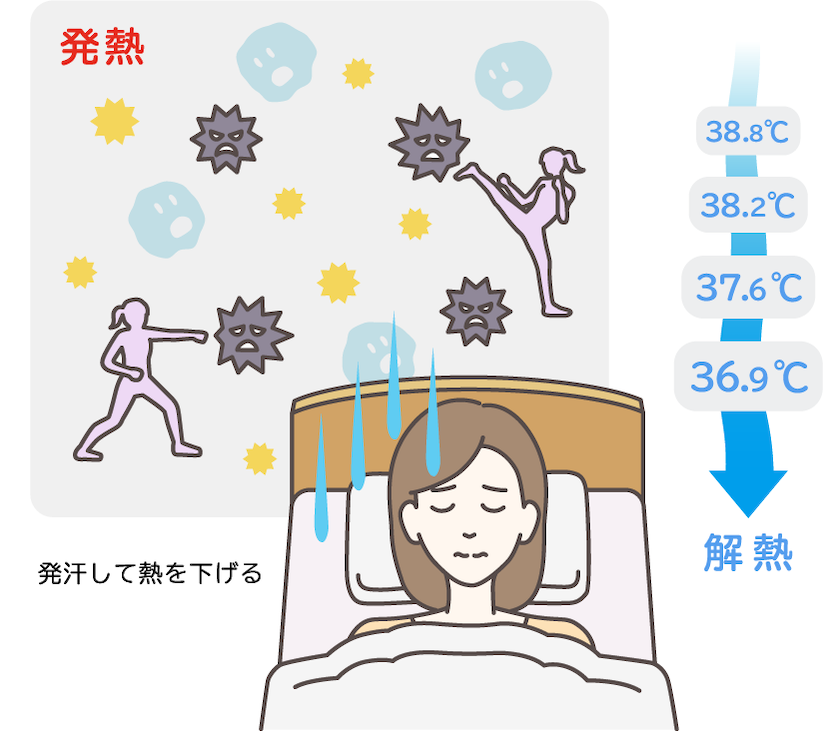 発汗して熱を下げるイメージ図